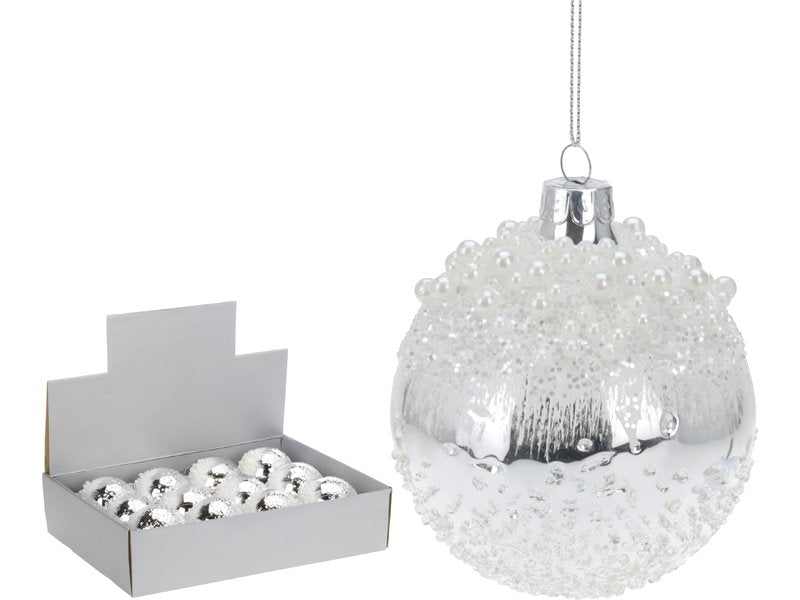 OFFERTA 4 PALLINE 10CM ARGENTO CON PERLINE