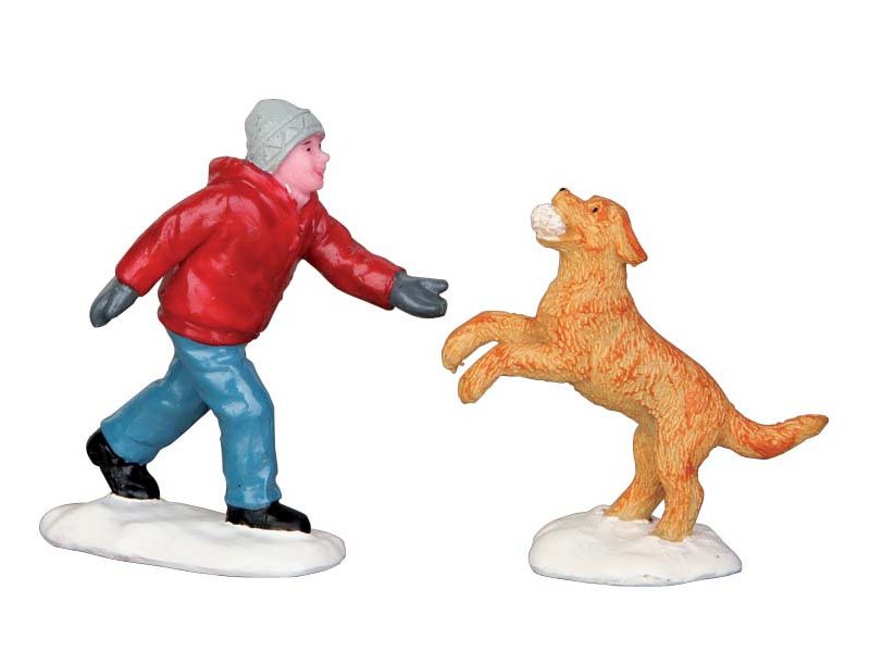 BAMBINO CHE GIOCA CON CANE - DOG IN SNOW, SET OF 2