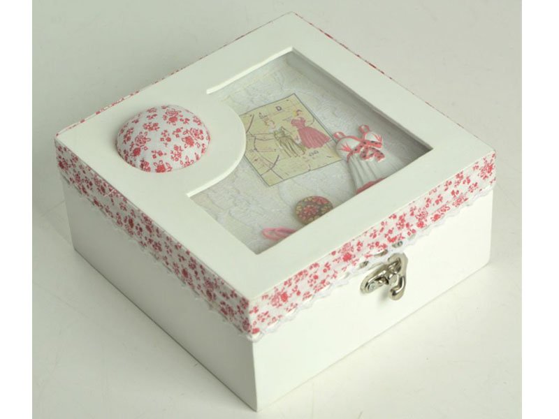 SCATOLA ROSINA 20X20 H.18 CON STOFFA ROSSA