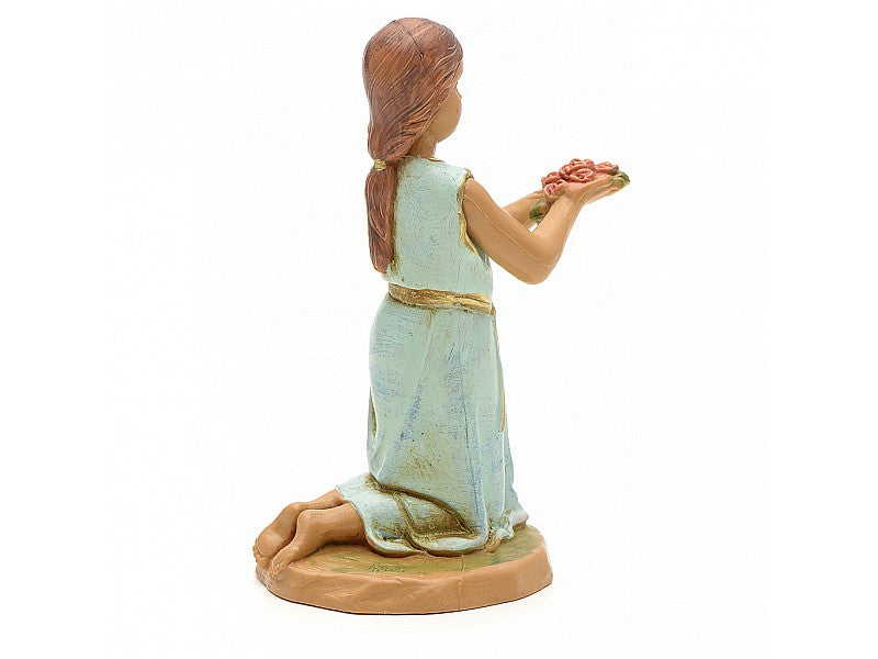 PASTORELLA CON MAZZO DI ROSE 12CM IN RESINA (F-123)