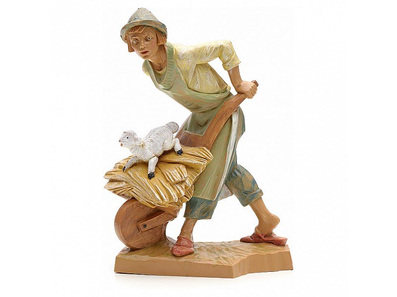 PASTORE CON CARRIOLA 19CM IN RESINA (F11)