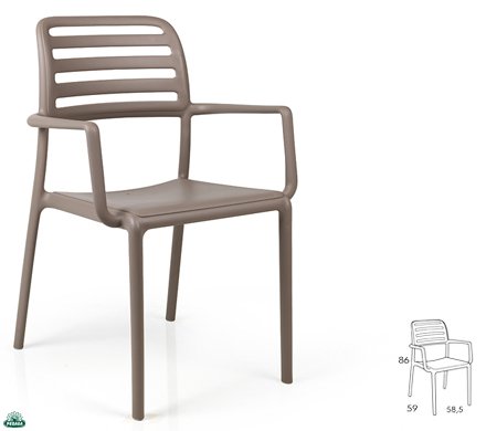 SEDIA COSTA CON BRACCIOLI IMPILABILE COLOR TORTORA NARDI