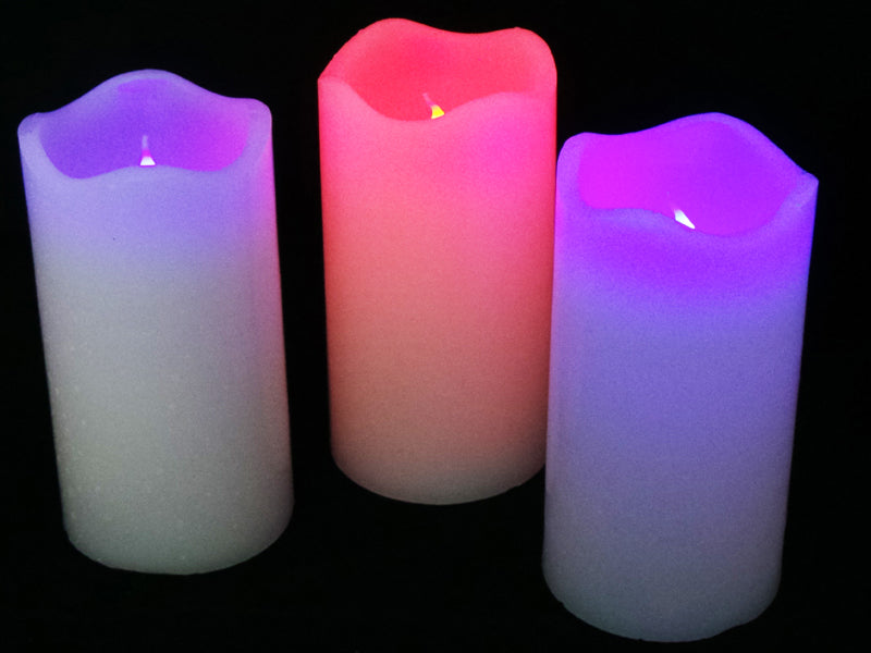 SET 3 CANDELE AVORIO LED MULTICOLOR 7X13CM CON TIMER