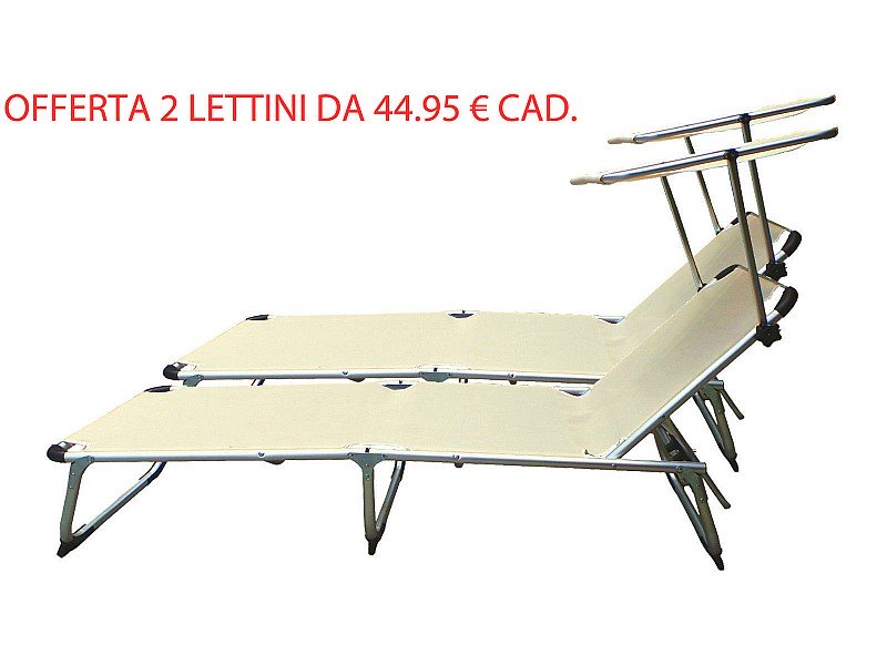 OFFERTA: 2 LETTINI BEIGE DA SPIAGGIA IN ALLUMINIO CON PARASOLE