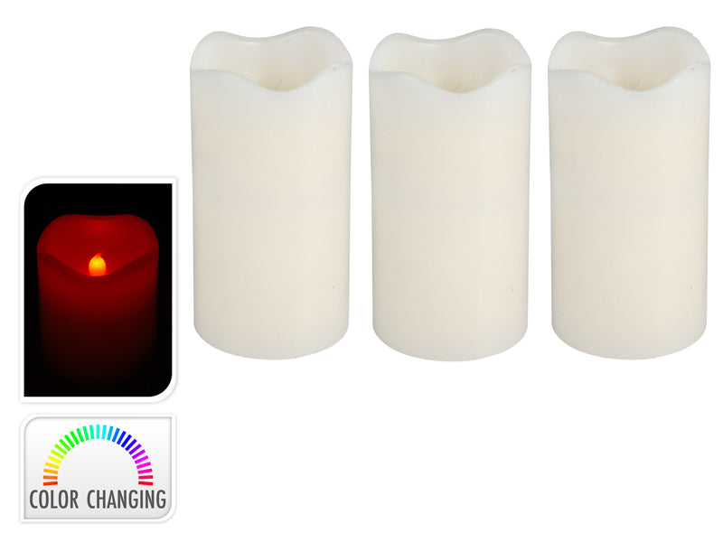 SET 3 CANDELE AVORIO LED MULTICOLOR 7X13CM CON TIMER
