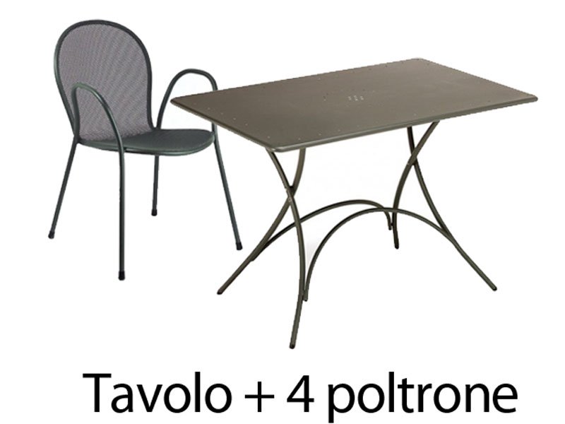 SET TAVOLO 118X76CM + 4 POLTRONE RONDA FERRO ANTICO