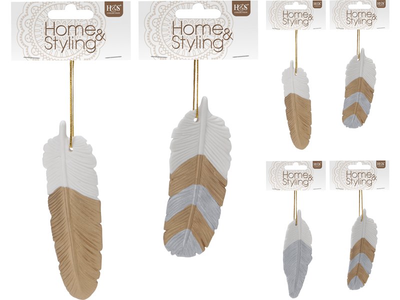 PIUMA DECORAZIONE IN PORCELLANA PENDENTE 12CM ASSORTITA
