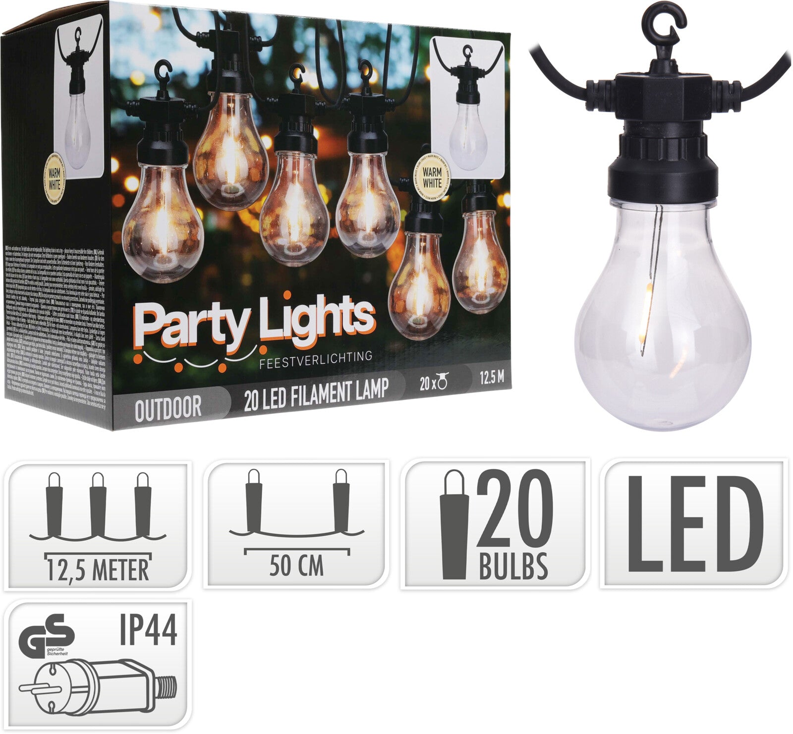 GHIRLANDA DA 20 LAMPADINE A LED A60 12,5MT