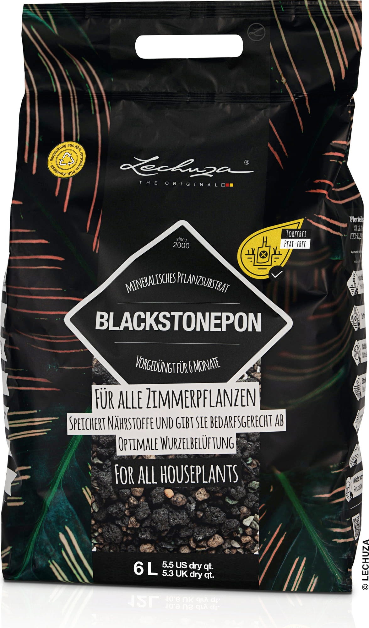 Substrato Minerale Scuro per Piante Blackstonepon 6 Lt Nero LECHUZA
