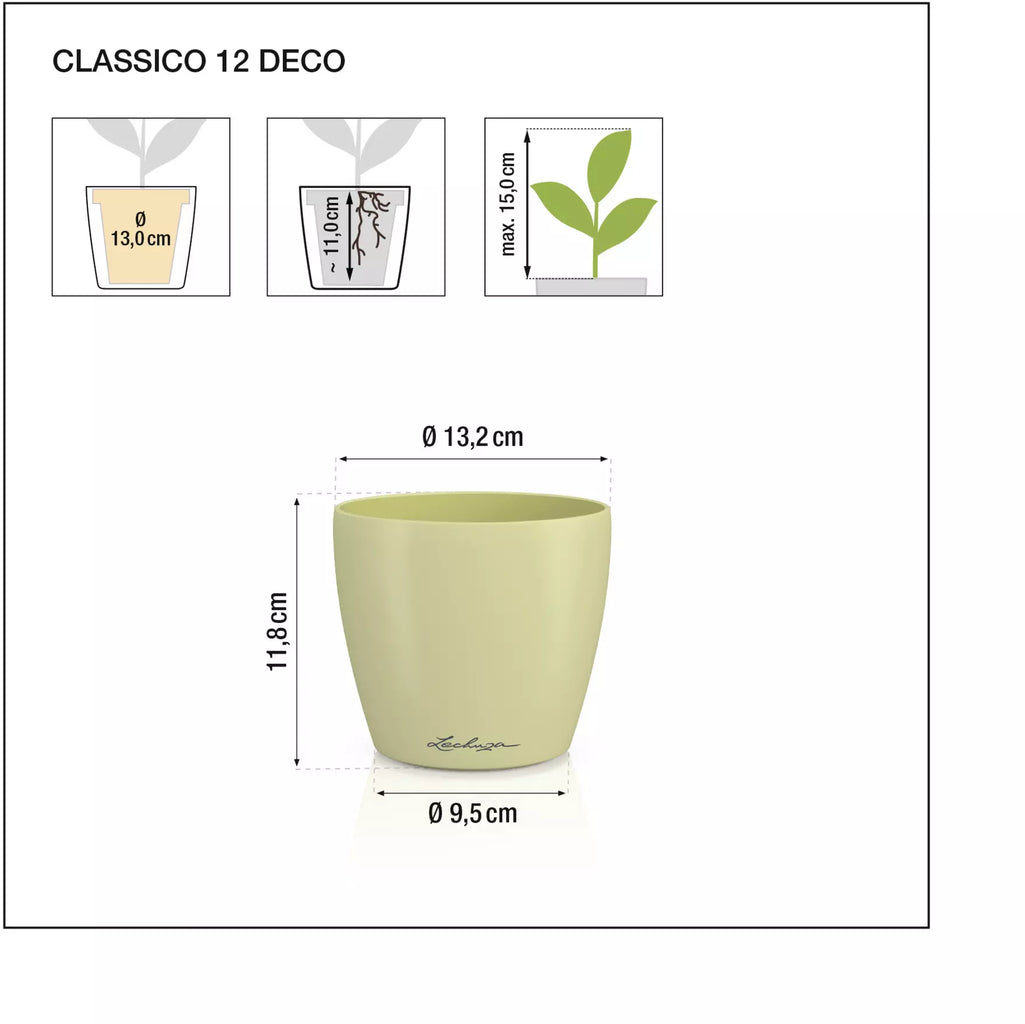 Vaso Classico "Deco 12" D13 H12CM Verde Tiglio Opaco LECHUZA