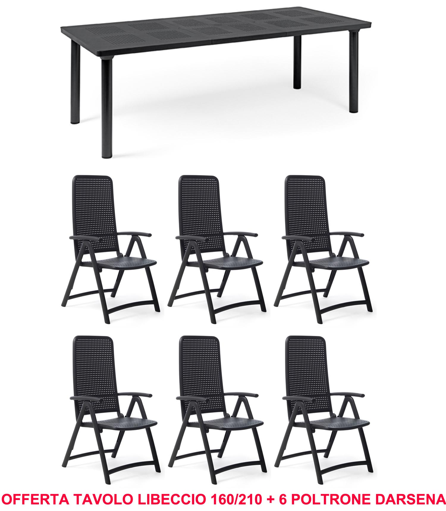 OFFERTA TAVOLO LIBECCIO ALLUNGABILE 160/220CM + 6 POLTRONE DARSENA COLORE A SCELTA