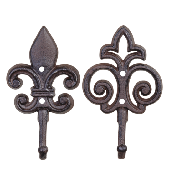 2 Ganci Appendiabiti in Ghisa a Forma Di Giglio  11.4x5.3xH20.5cm Bronzo