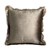 CUSCINO VELLUTATO TORTORA CON FRANGE DORATE 45X45CM