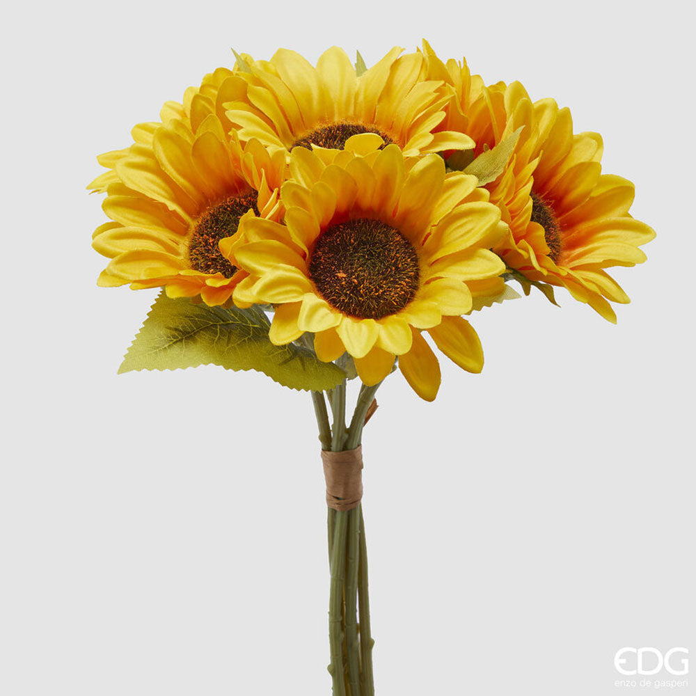 MAZZO DI GIRASOLE  CON FOGLIE H35CM GIALLO