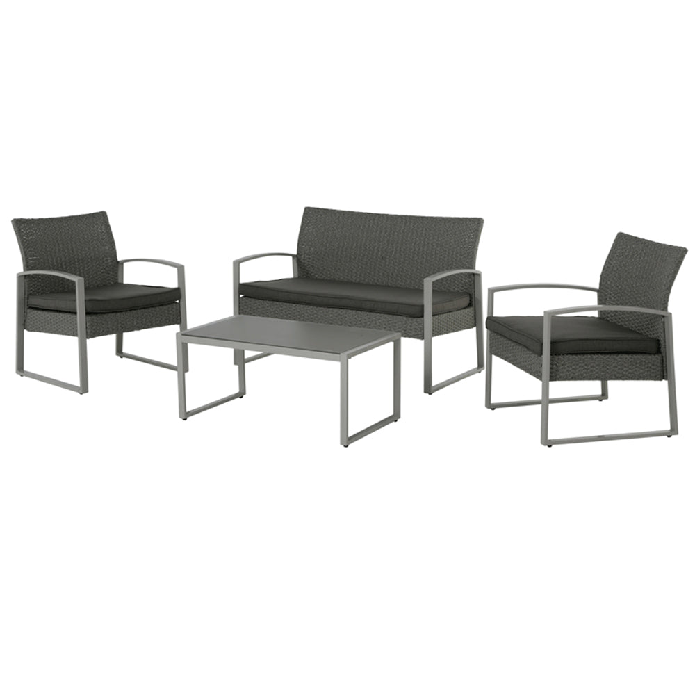 SALOTTO DA GIARDINO + TAVOLINO GRIGIO IN RATTAN