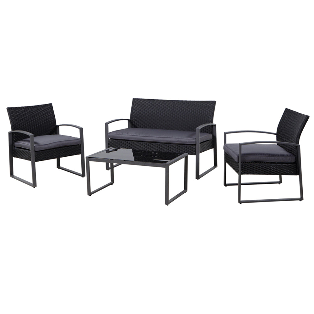 SALOTTO DA GIARDINO + TAVOLINO NERO ANTRACITE IN RATTAN