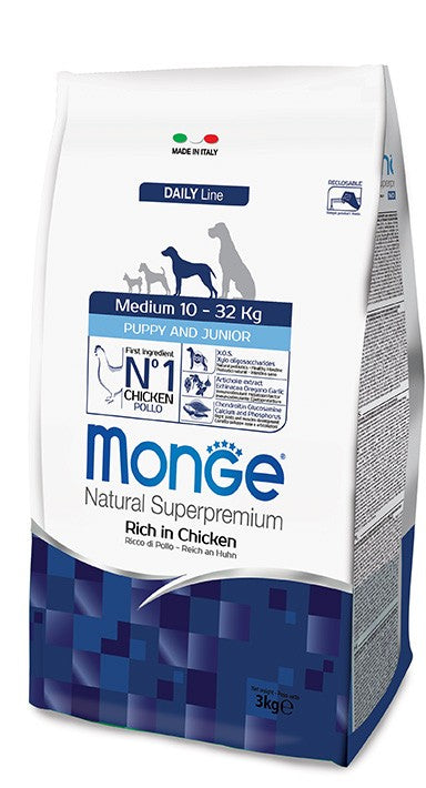 MONGE CIBO SECCO CANE CROCCANTINI PUPPY & JUNIOR MEDIUM AL POLLO 12 KG