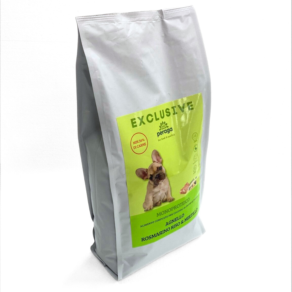 CROCCHETTE PERAGA EXCLUSIVE MONOPROTEICO PER CANE CUCCIOLO - AGNELLO, ROSMARINO, RISO & MIRTILLO 2KG