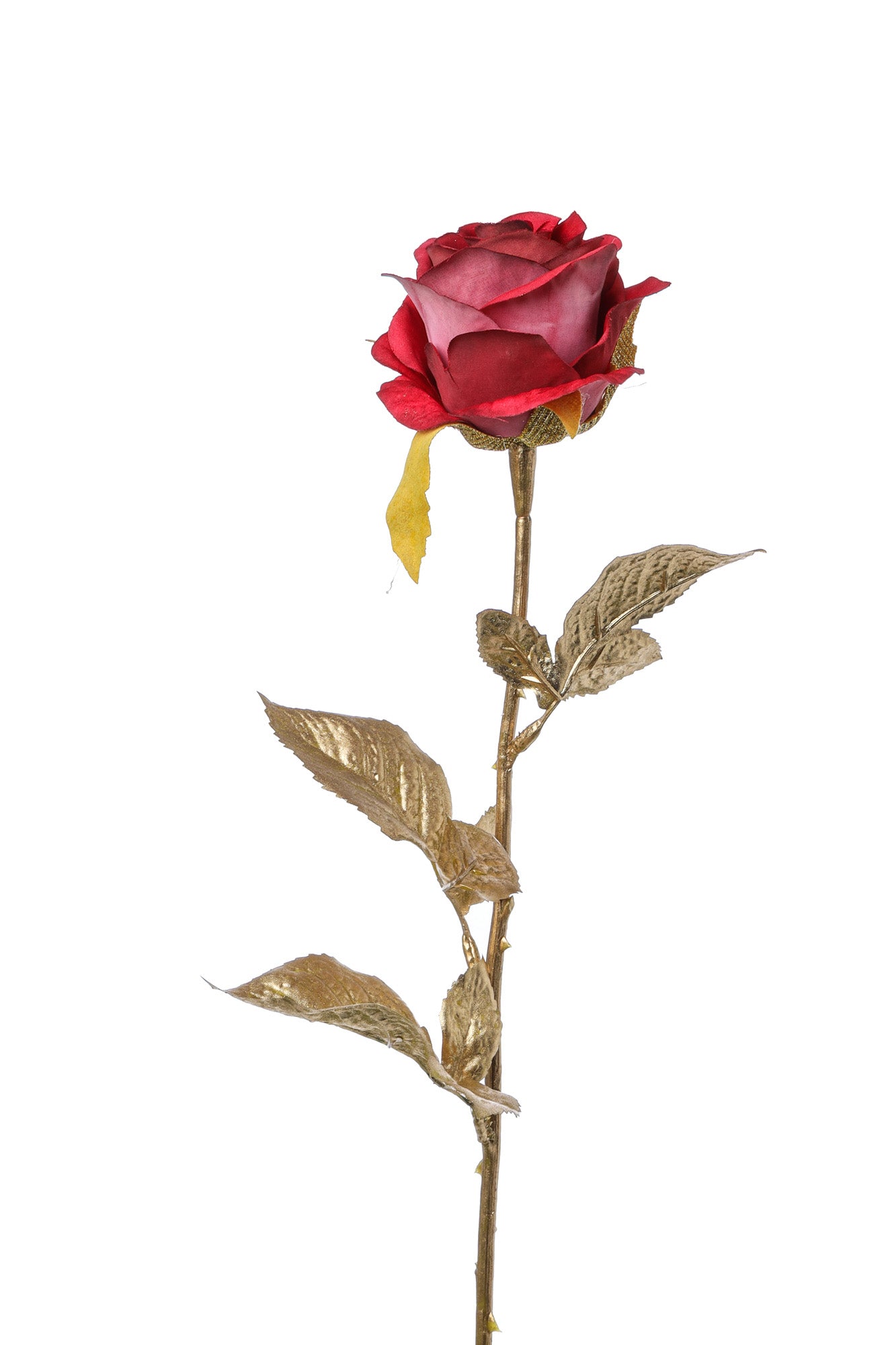 RAMO ORO CON ROSA ROSSO 65CM