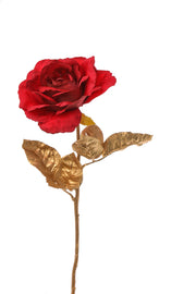 RAMO ORO CON ROSA ROSSA 57CM