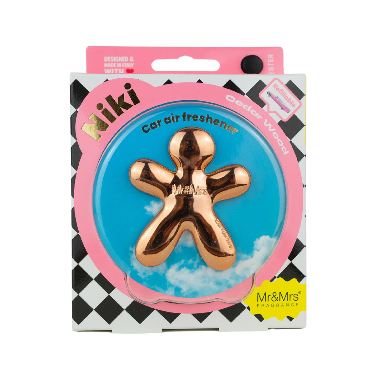 MR & MRS FRAGRANCE PROFUMATORE PER AUTO NIKI CLASSIC ROSE GOLD CHROME CEDAR WOOD