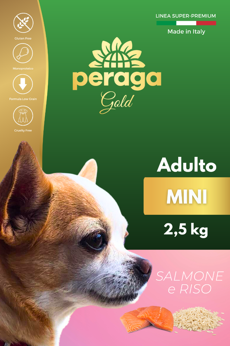 CROCCHETTE PERAGA LINEA GOLD - CANE ADULTO SALMONE E RISO MINI 2,5 KG