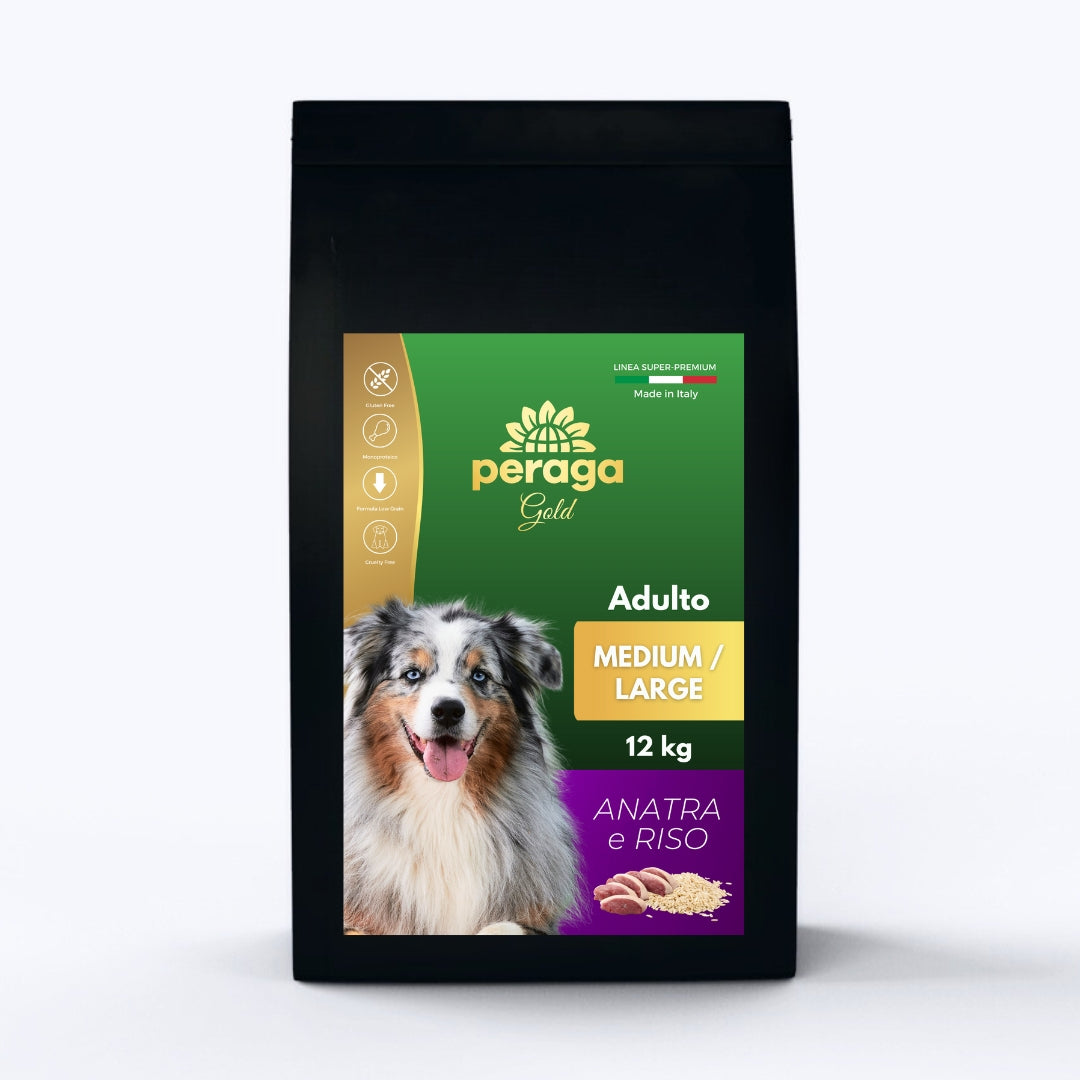 CROCCHETTE PERAGA LINEA GOLD - CANE ADULTO MEDIUM-LARGE ANATRA E RISO 12KG