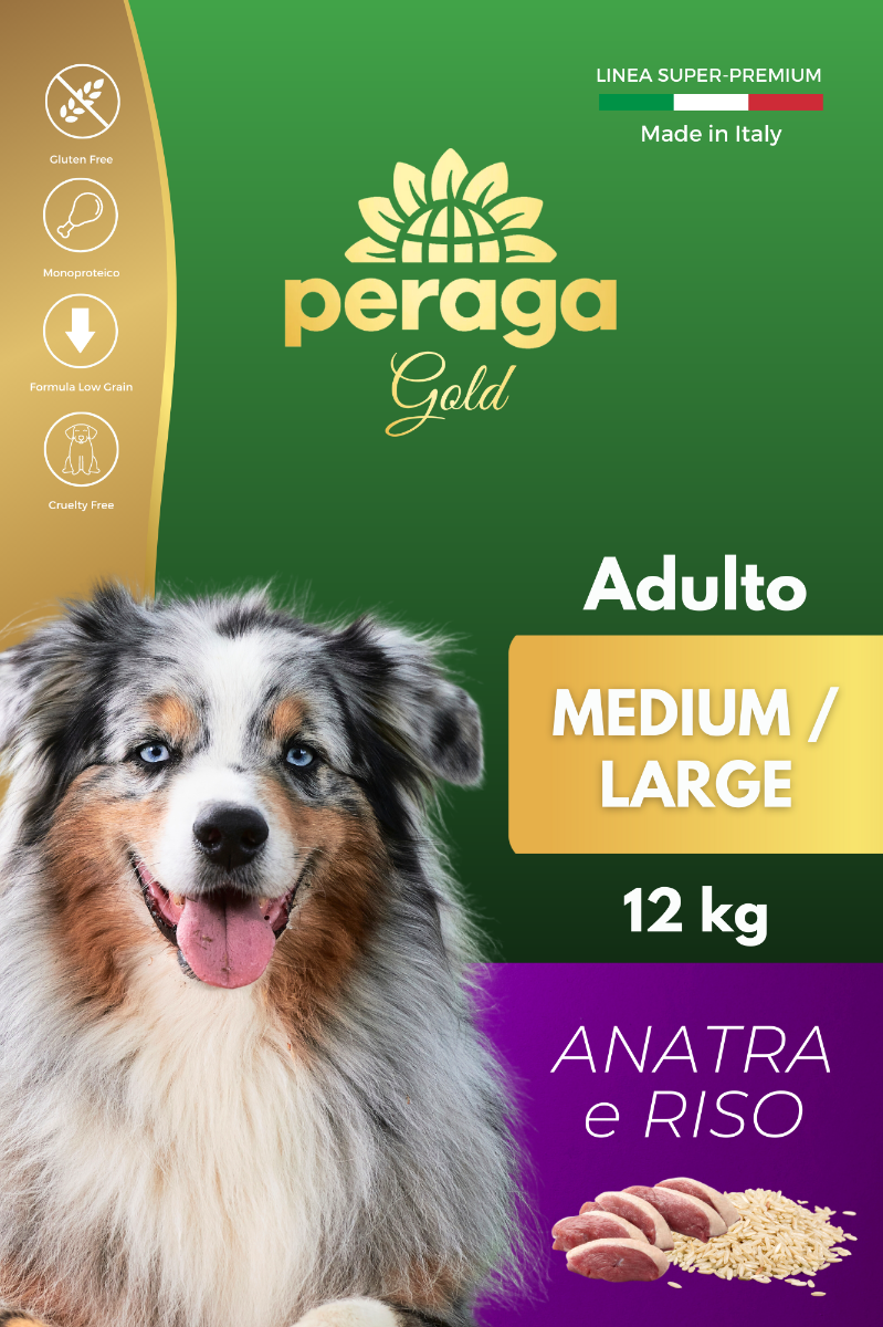 CROCCHETTE PERAGA LINEA GOLD - CANE ADULTO MEDIUM-LARGE ANATRA E RISO 12KG