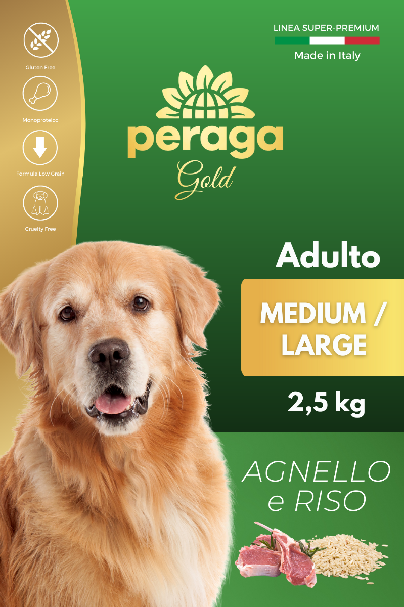 CROCCHETTE PERAGA LINEA GOLD - CANE ADULTO MEDIUM-LARGE AGNELLO E RISO 2,5 KG