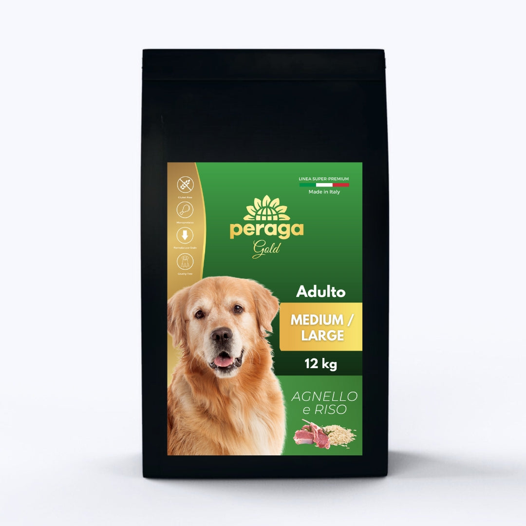 CROCCHETTE PERAGA LINEA GOLD - CANE ADULTO MEDIUM-LARGE AGNELLO E RISO 12KG