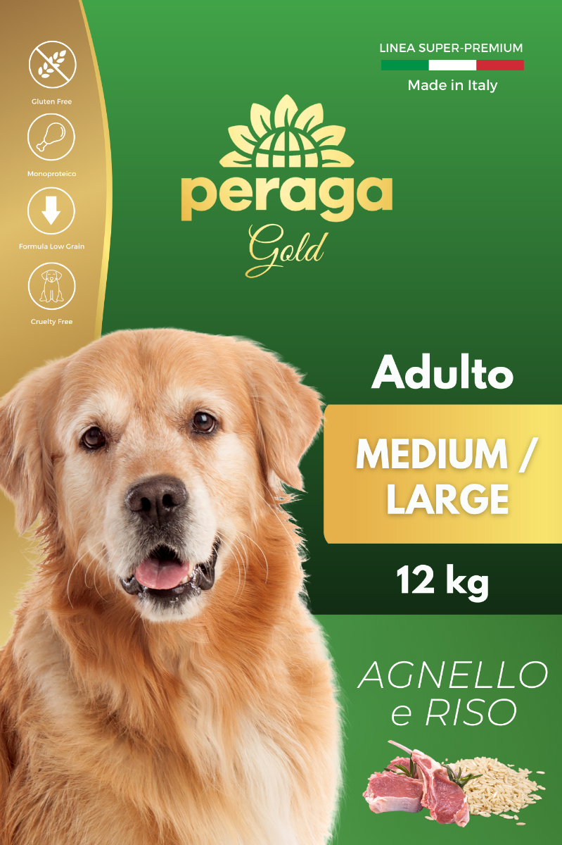 CROCCHETTE PERAGA LINEA GOLD - CANE ADULTO MEDIUM-LARGE AGNELLO E RISO 12KG