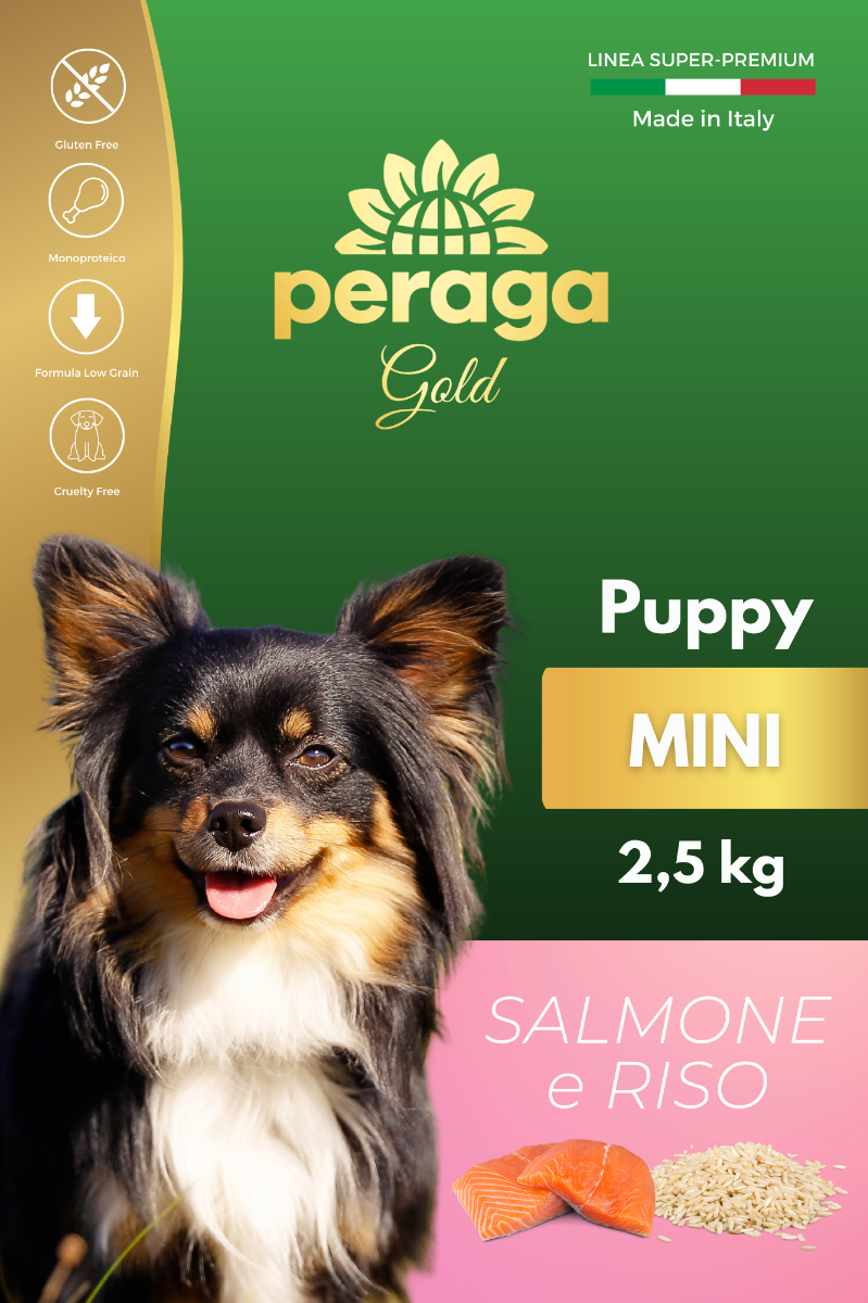 CROCCHETTE PERAGA LINEA GOLD - CANE CUCCIOLO PUPPY MINI SALMONE E RISO 2,5 KG