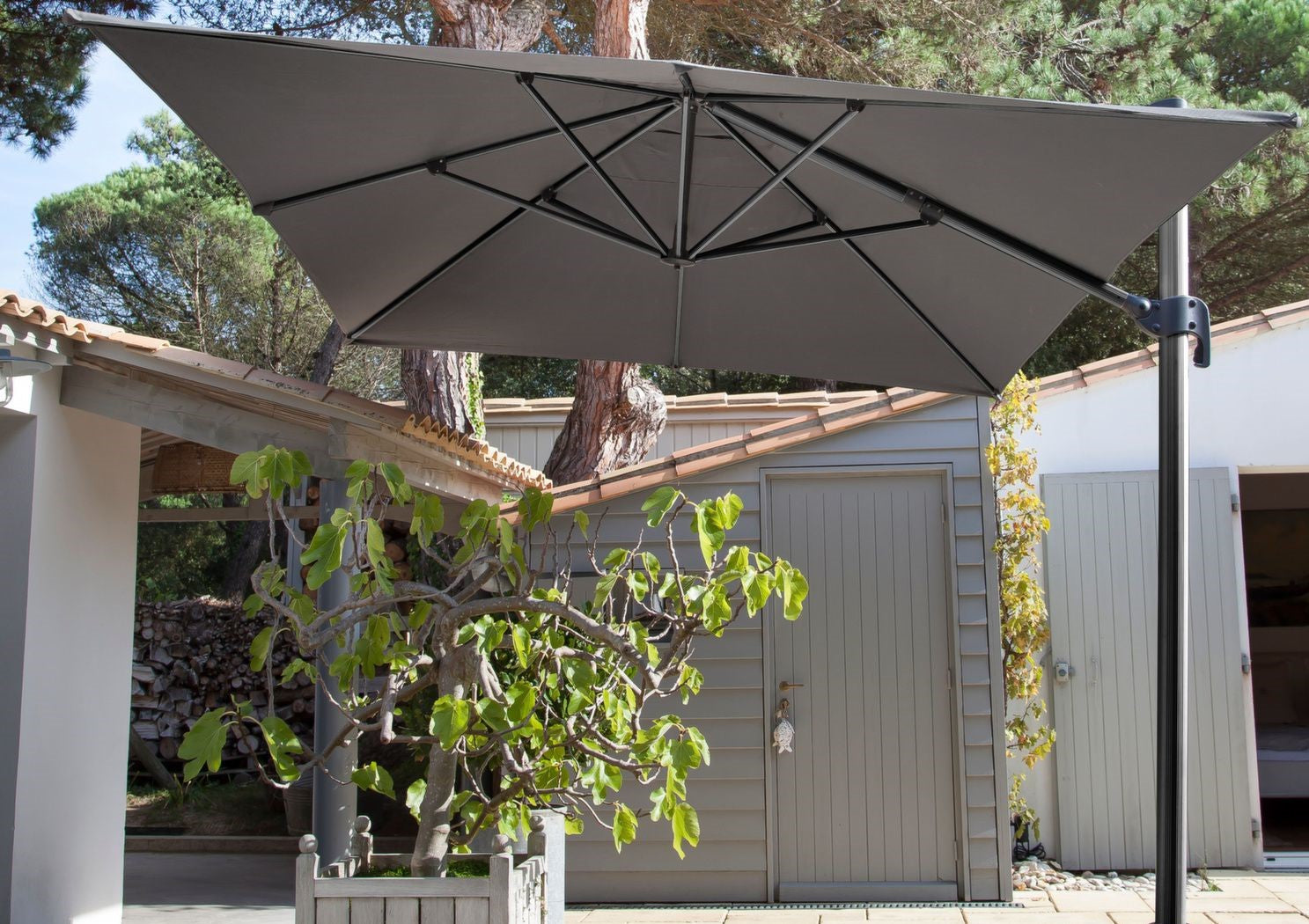 OMBRELLONE PARASOLE INCLINABILE NH 3X4MT CON MANIGLIA GRIGIO E VERDE MANDORLA
