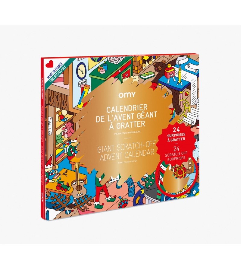 GRANDE POSTER NATALIZIO CALENDARIO DELL'AVVENTO DA GRATTARE E SCOPRIRE OMY