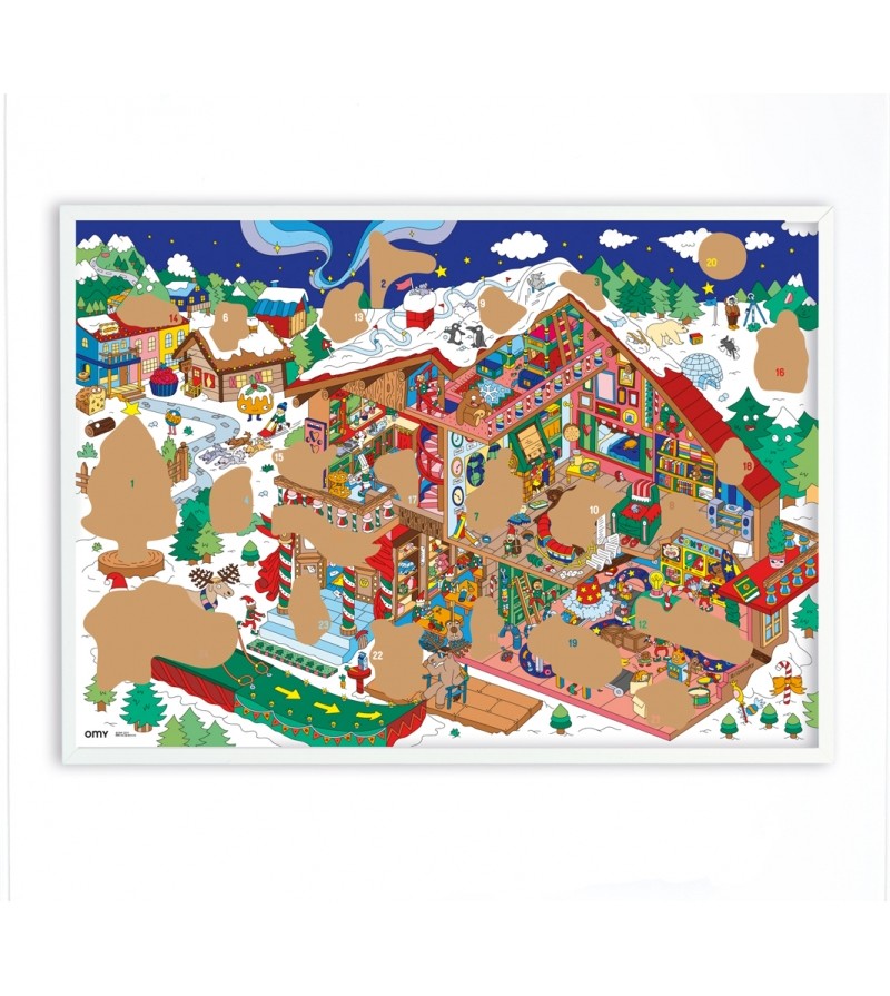 GRANDE POSTER NATALIZIO CALENDARIO DELL'AVVENTO DA GRATTARE E SCOPRIRE OMY
