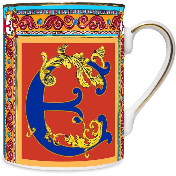 MUG IN PORCELLANA 8,5 X 10,5 CM, LETTERA E - ORTIGIA