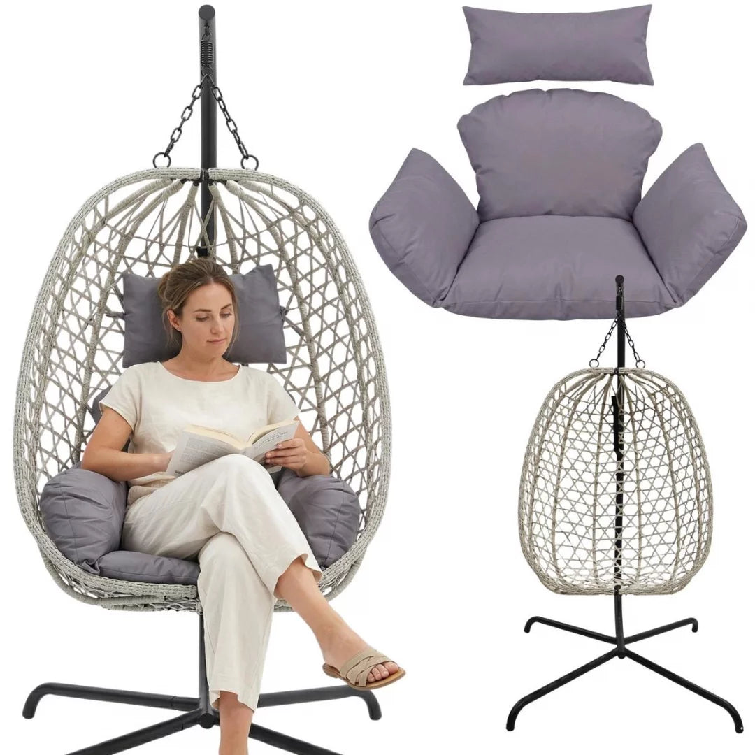 Poltrona sospesa autoportante a uovo con supporto 195 cm portata 120 kg grigio chiaro - immagine 1