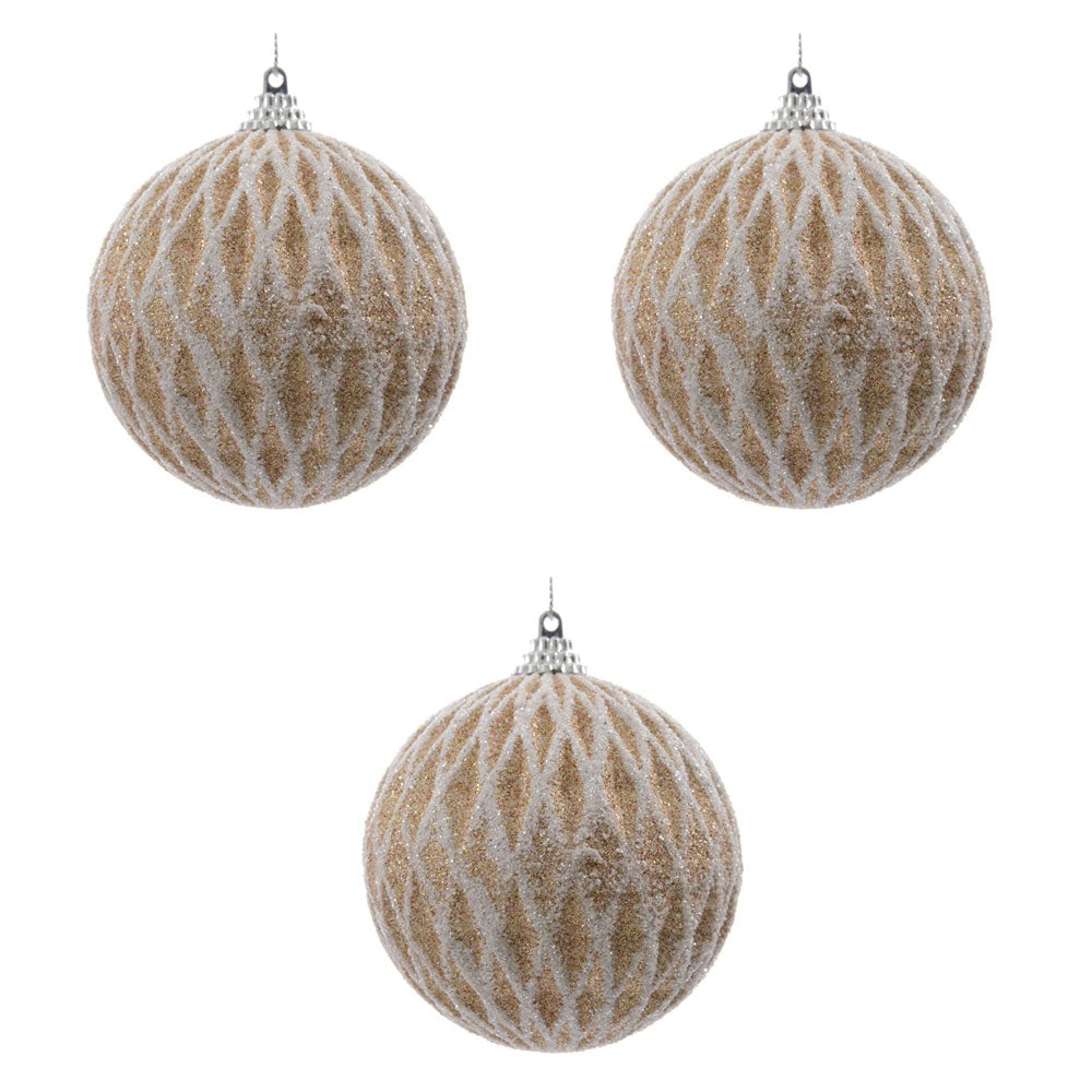 OFFERTA 3 PALLINE DI NATALE 8CM PERLA CON GLITTER