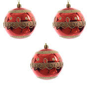 OFFERTA 3 PALLINE 8CM ROSSE DECORATE GLITTER