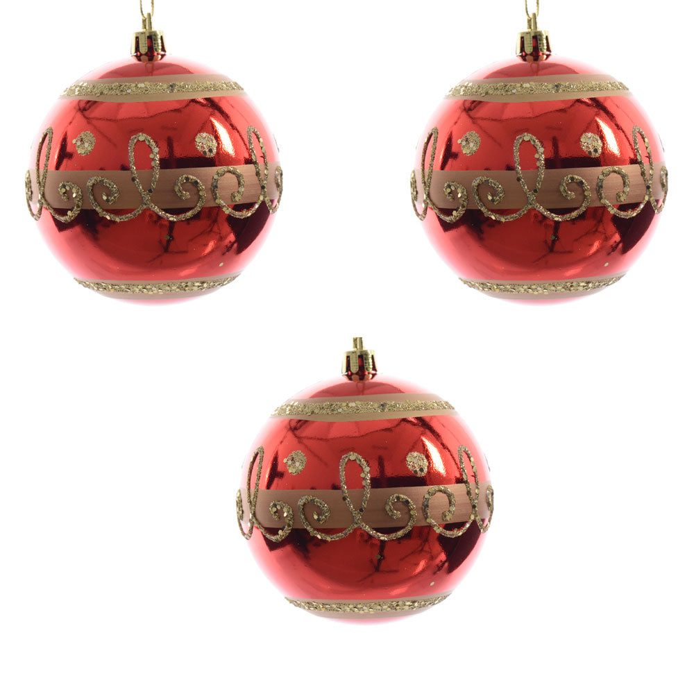 OFFERTA 3 PALLINE 8CM ROSSE DECORATE GLITTER