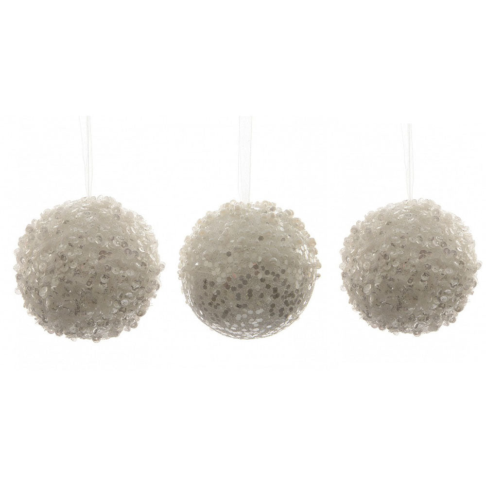 OFFERTA 3 PALLINE 8CM BIANCA DECORATE CON GLITTER