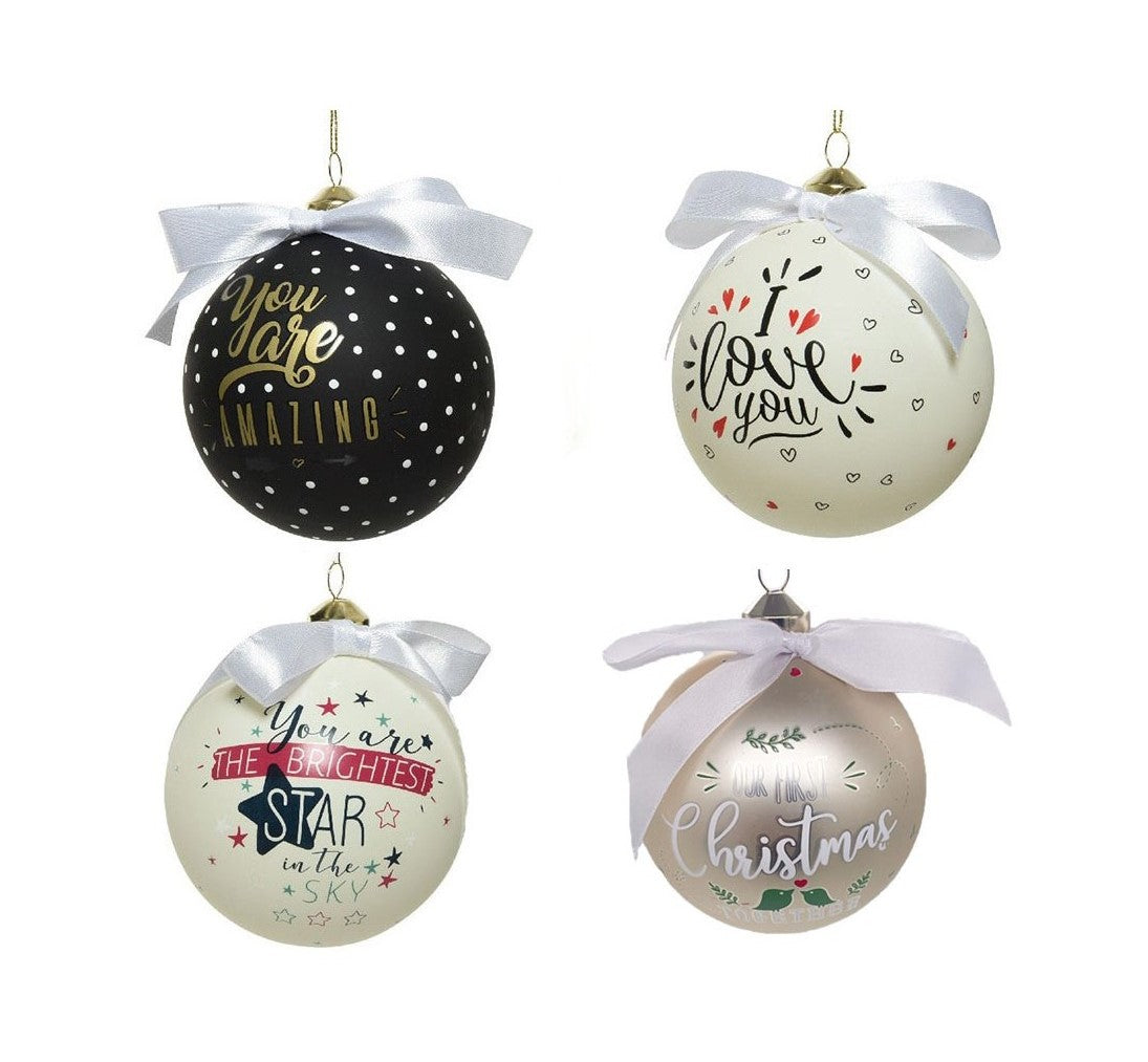 1 PALLINA DI NATALE 10 CM CON DEDICA INGLESE ASSORTITA
