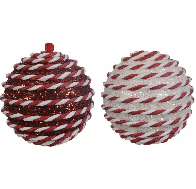 PALLINA DI NATALE ASSORTITA BIANCA E ROSSA CON GLITTER Ø10 CM