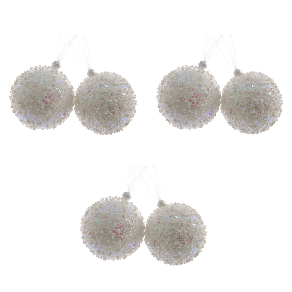 OFFERTA 6 PALLINE DA APPENDERE ARGENTO GLITTER  8CM