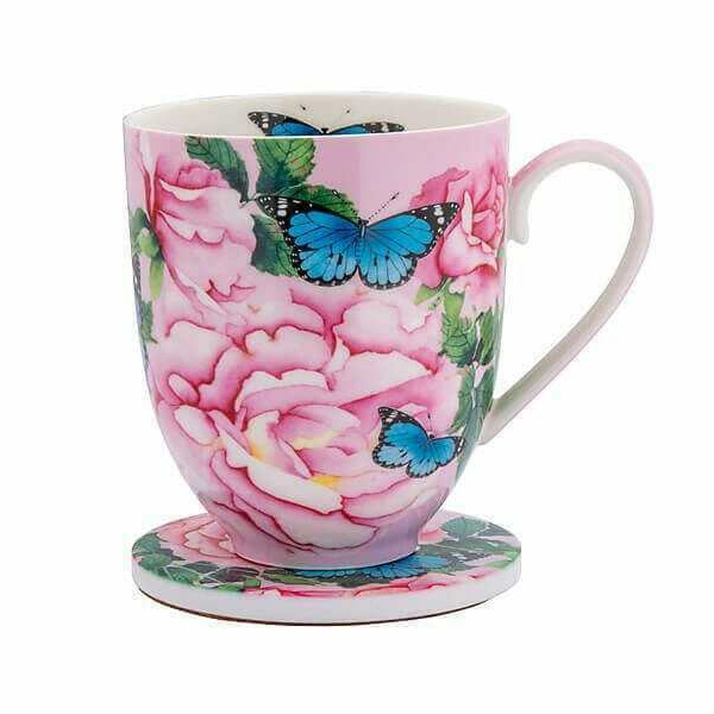 SET MUG CON SOTTOBICCHIERE POSEY CABBAGE ROSES 400ML