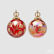 PALLINA DI NATALE DECORATA FIORI E CORONA, Ø7,5CM, ROSSO E ORO