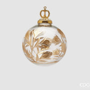 PALLINA DI NATALE DECORATA FIORI E CORONA, Ø7,5CM, ORO