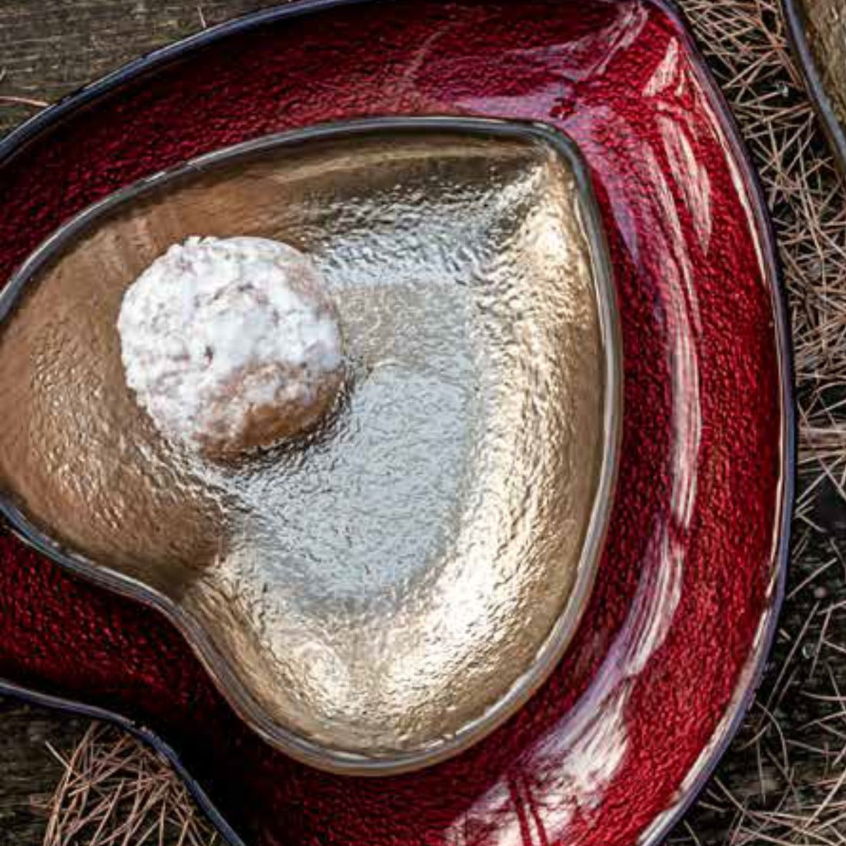 PIATTINO CUORE ORO IN VETRO