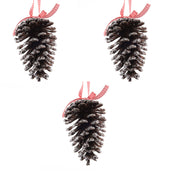 OFFERTA 3 PIGNE DA APPENDERE MARRONE SCURO GLITTER 15CM
