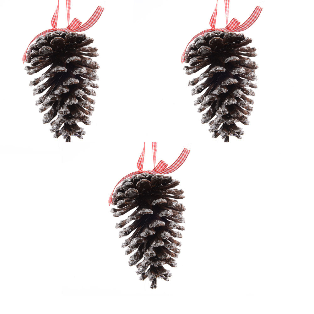 OFFERTA 3 PIGNE DA APPENDERE MARRONE SCURO GLITTER 15CM